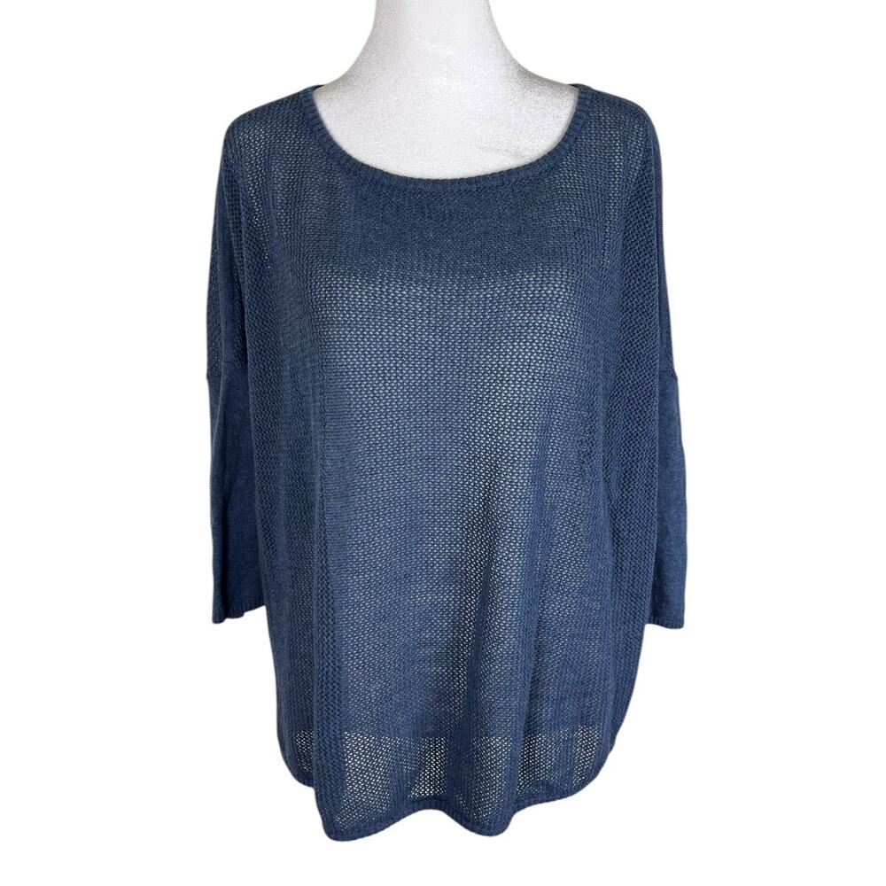 Indigenous Blue Mesh Organic Cotton Knit Sweater Minimalist Normcore Size Large